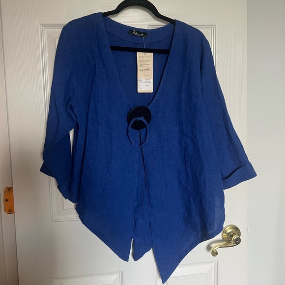 100% Linen Blue Made in Greece Top - Picture 1 of 5